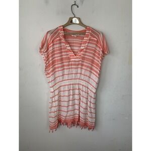 Athleta Womens Tunic Small Beach Resort Travel Boho Gauze Striped 100% Cotton